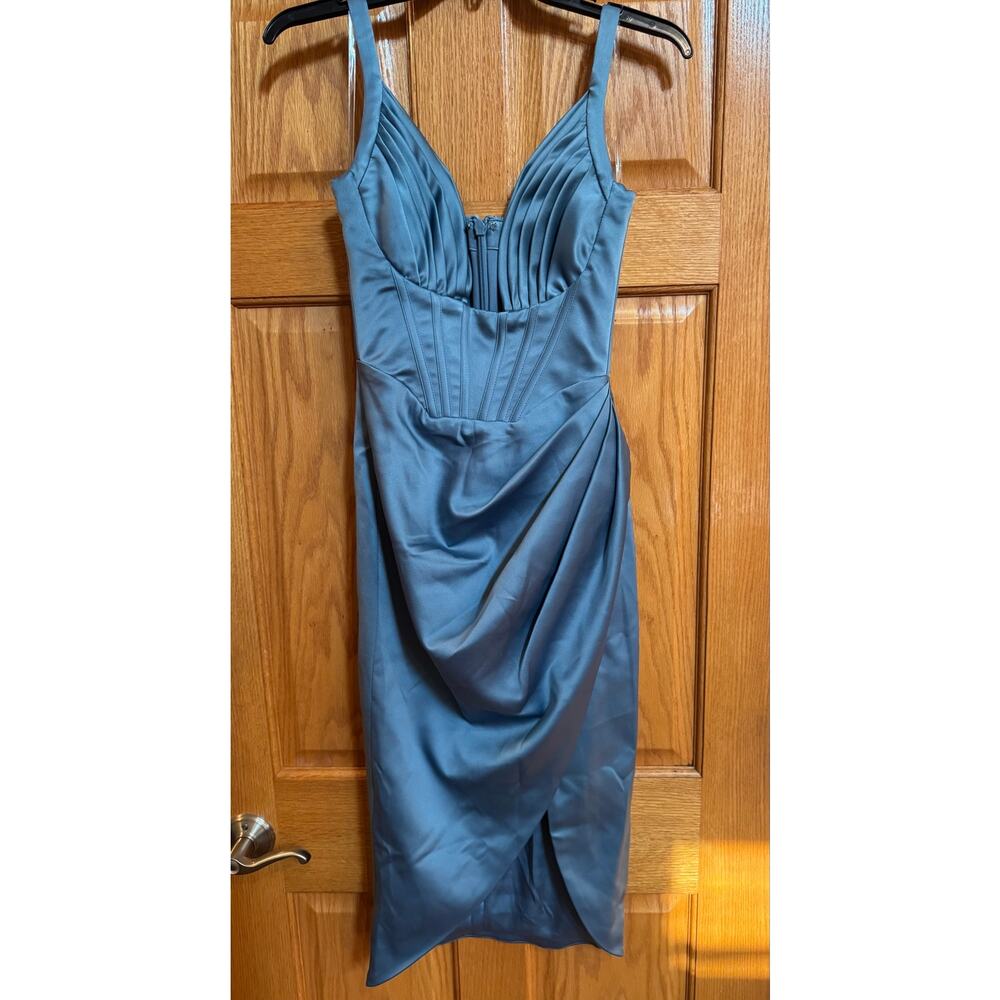Stunning House of CB Faye Blue Satin Corset Midi Dress - XS (New) - Picture 7 of 8
